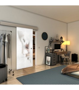 Glasschiebetür ECO-LINE - Fineprint Model 120 Weiss auf Klarglas