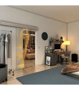 Glasschiebetür ECO-LINE - Fineprint Model 123 Gold auf Klarglas
