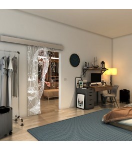 Glasschiebetür ECO-LINE - Fineprint Model 123 Weiss auf Klarglas