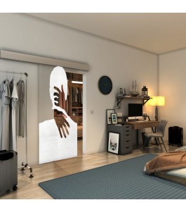 Glasschiebetür ECO-LINE - Fineprint Model 124 Weiss auf Klarglas