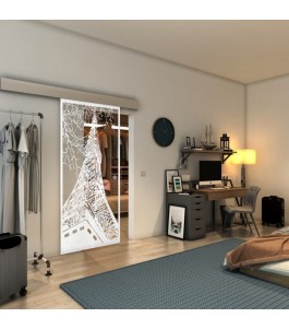 Glasschiebetür ECO-LINE - Fineprint Model 132 Weiss auf Klarglas