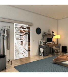 Glasschiebetür ECO-LINE - Fineprint Model 133 Weiss auf Klarglas