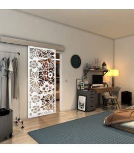 Glasschiebetür ECO-LINE - Fineprint Model 149 Weiss auf Klarglas