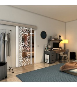 Glasschiebetür ECO-LINE - Fineprint Model 154 Weiss auf Klarglas