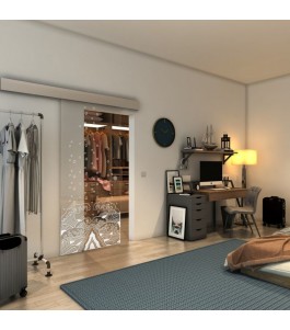Glasschiebetür ECO-LINE - Fineprint Model 155 Weiss auf Klarglas