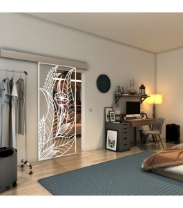Glasschiebetür ECO-LINE - Fineprint Model 195 Weiss auf Klarglas