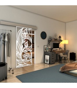 Glasschiebetür ECO-LINE - Fineprint Model 196 Weiss auf Klarglas