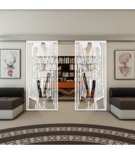 Glasschiebetür ECO-LINE - Fineprint Model 097 Weiss auf Klarglas