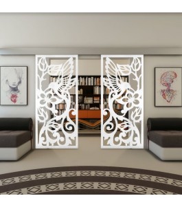 Glasschiebetür ECO-LINE - Fineprint Model 112 Weiss auf Klarglas