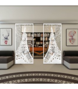 Glasschiebetür ECO-LINE - Fineprint Model 132 Weiss auf Klarglas