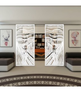 Glasschiebetür ECO-LINE - Fineprint Model 133 Weiss auf Klarglas