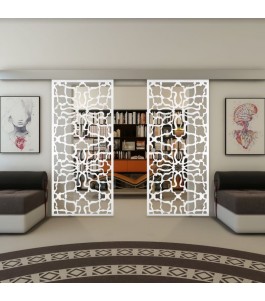 Glasschiebetür ECO-LINE - Fineprint Model 150 Weiss auf Klarglas