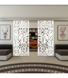 Glasschiebetür ECO-LINE - Fineprint Model 190 Weiss auf Klarglas
