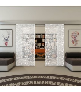 Glasschiebetür ECO-LINE - Fineprint Model 193 Weiss auf Klarglas