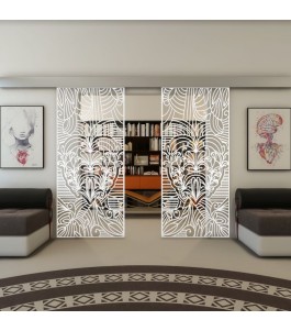 Glasschiebetür ECO-LINE - Fineprint Model 201 Weiss auf Klarglas
