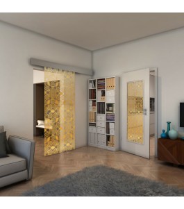 Glasschiebetür ECO-LINE - Fineprint Model 005 Gold auf Klarglas
