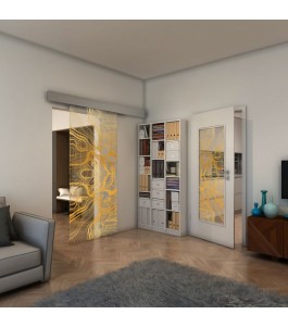 Glasschiebetür ECO-LINE - Fineprint Model 010 Gold auf Klarglas