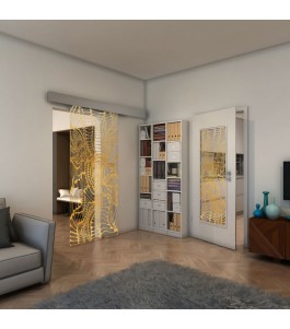 Glasschiebetür ECO-LINE - Fineprint Model 012 Gold auf Klarglas