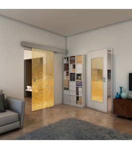 Glasschiebetür ECO-LINE - Fineprint Model 015 Gold auf Klarglas