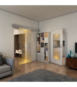 Glasschiebetür ECO-LINE - Fineprint Model 024 Gold auf Klarglas