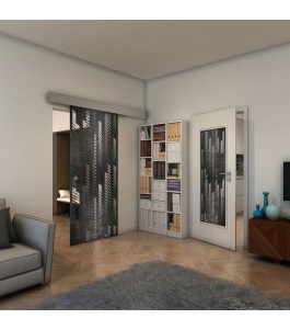 Glasschiebetür ECO-LINE - Fineprint Model 067 Schwarz auf Klarglas