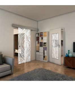 Glasschiebetür ECO-LINE - Fineprint Model 074 Weiss auf Klarglas