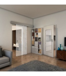 Glasschiebetür ECO-LINE - Fineprint Model 075 Weiss auf Klarglas