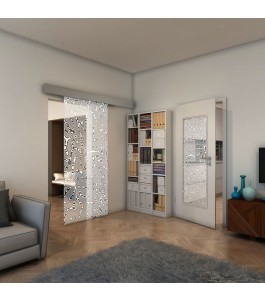 Glasschiebetür ECO-LINE - Fineprint Model 076 Weiss auf Klarglas