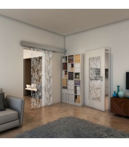 Glasschiebetür ECO-LINE - Fineprint Model 077 Weiss auf Klarglas