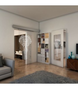 Glasschiebetür ECO-LINE - Fineprint Model 078 Weiss auf Klarglas