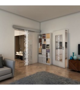 Glasschiebetür ECO-LINE - Fineprint Model 081 Weiss auf Klarglas