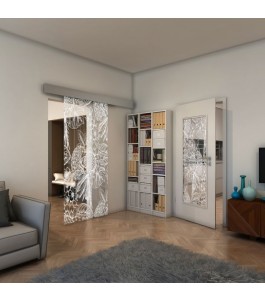 Glasschiebetür ECO-LINE - Fineprint Model 083 Weiss auf Klarglas