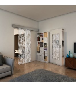 Glasschiebetür ECO-LINE - Fineprint Model 084 Weiss auf Klarglas