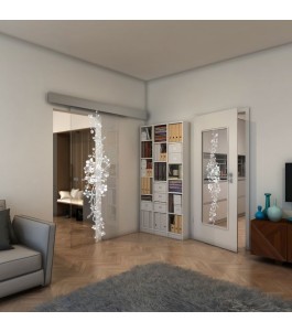 Glasschiebetür ECO-LINE - Fineprint Model 085 Weiss auf Klarglas