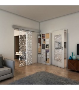 Glasschiebetür ECO-LINE - Fineprint Model 087 Weiss auf Klarglas