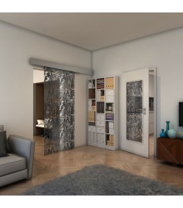 Glasschiebetür ECO-LINE - Fineprint Model 091 Schwarz auf Klarglas