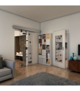 Glasschiebetür ECO-LINE - Fineprint Model 092 Schwarz auf Klarglas