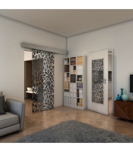 Glasschiebetür ECO-LINE - Fineprint Model 093 Schwarz auf Klarglas