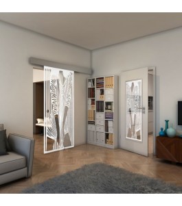 Glasschiebetür ECO-LINE - Fineprint Model 097 Weiss auf Klarglas
