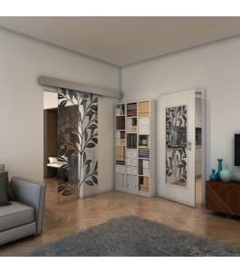 Glasschiebetür ECO-LINE - Fineprint Model 099 Schwarz auf Klarglas