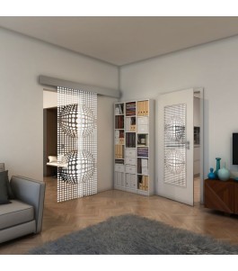 Glasschiebetür ECO-LINE - Fineprint Model 101 Weiss auf Klarglas