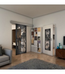 Glasschiebetür ECO-LINE - Fineprint Model 110 Schwarz auf Klarglas