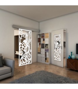 Glasschiebetür ECO-LINE - Fineprint Model 112 Weiss auf Klarglas
