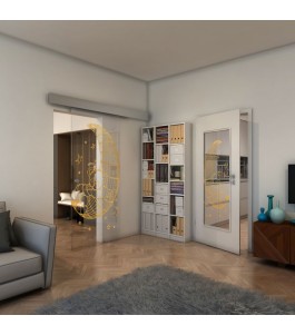 Glasschiebetür ECO-LINE - Fineprint Model 113 Gold auf Klarglas