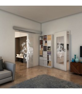 Glasschiebetür ECO-LINE - Fineprint Model 118 Weiss auf Klarglas
