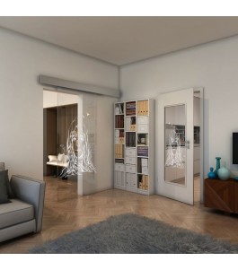 Glasschiebetür ECO-LINE - Fineprint Model 119 Weiss auf Klarglas