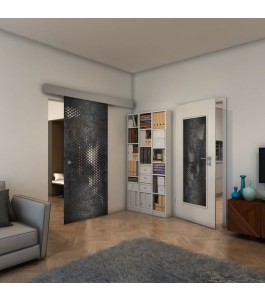 Glasschiebetür ECO-LINE - Fineprint Model 120 Schwarz auf Klarglas