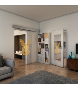 Glasschiebetür ECO-LINE - Fineprint Model 121 Gold auf Klarglas
