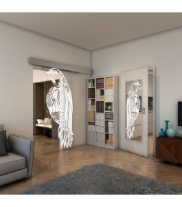 Glasschiebetür ECO-LINE - Fineprint Model 122 Weiss auf Klarglas