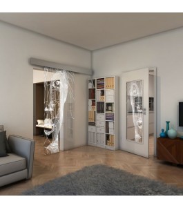Glasschiebetür ECO-LINE - Fineprint Model 123 Weiss auf Klarglas
